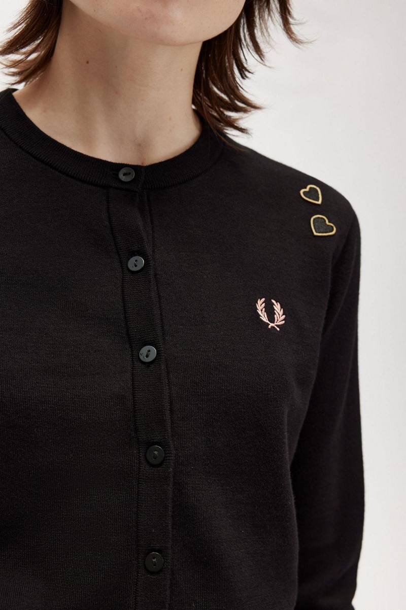 Knitwear Fred Perry Button-Though Cardigan Femme Noir | FRJKU89987