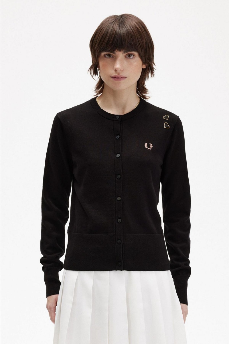 Knitwear Fred Perry Button-Though Cardigan Femme Noir | FRJKU89987