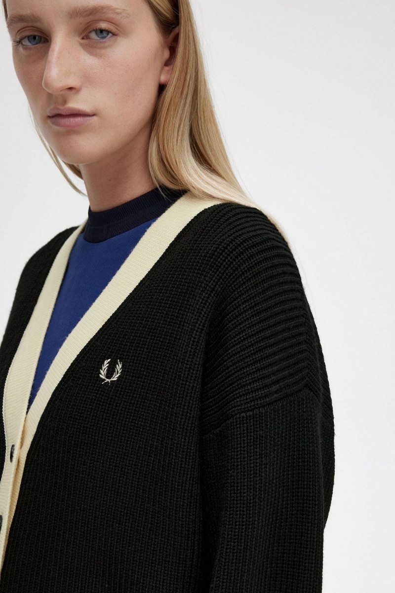 Knitwear Fred Perry Button-Through Cardigan Femme Noir | FRICD66179