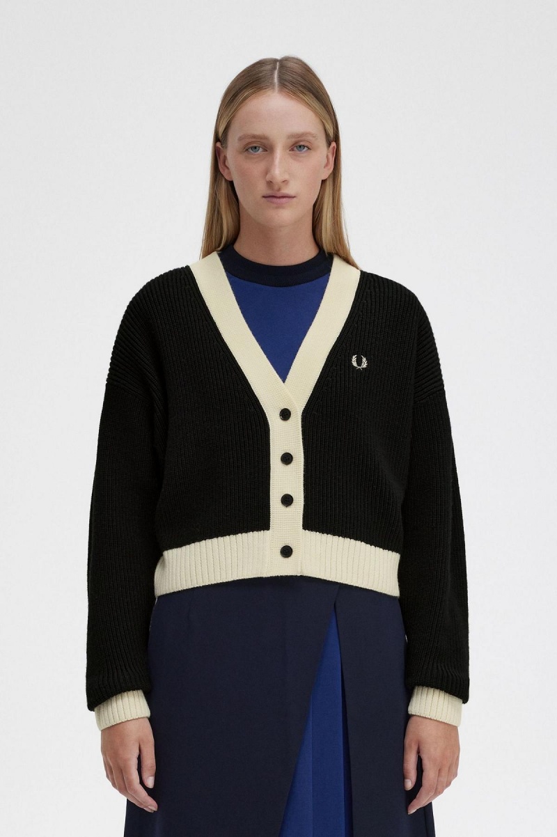 Knitwear Fred Perry Button-Through Cardigan Femme Noir | FRICD66179