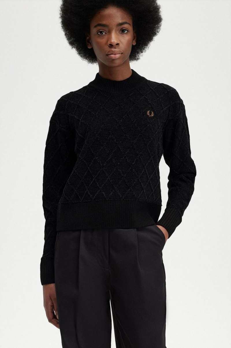 Knitwear Fred Perry Chenille Grid Jumper Femme Noir | SFRNY21256