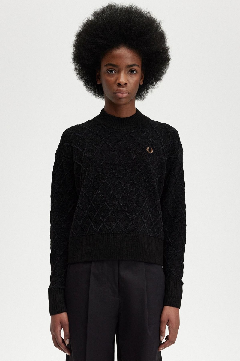 Knitwear Fred Perry Chenille Grid Jumper Femme Noir | SFRNY21256