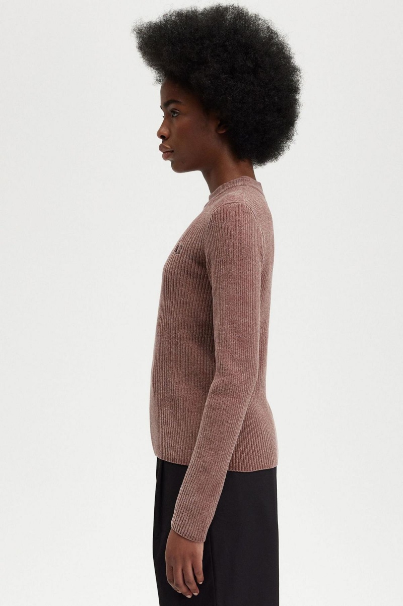 Knitwear Fred Perry Chenille Rib Jumper Femme Rose Foncé | ZFRNQ58947