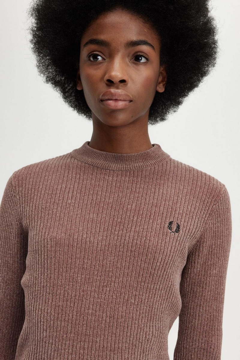 Knitwear Fred Perry Chenille Rib Jumper Femme Rose Foncé | ZFRNQ58947