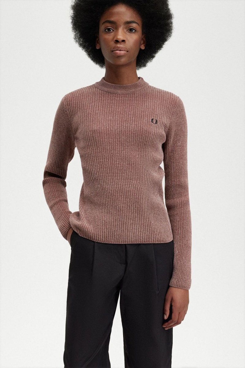 Knitwear Fred Perry Chenille Rib Jumper Femme Rose Foncé | ZFRNQ58947