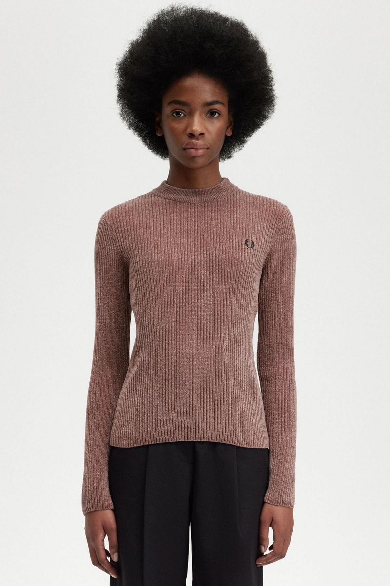 Knitwear Fred Perry Chenille Rib Jumper Femme Rose Foncé | ZFRNQ58947