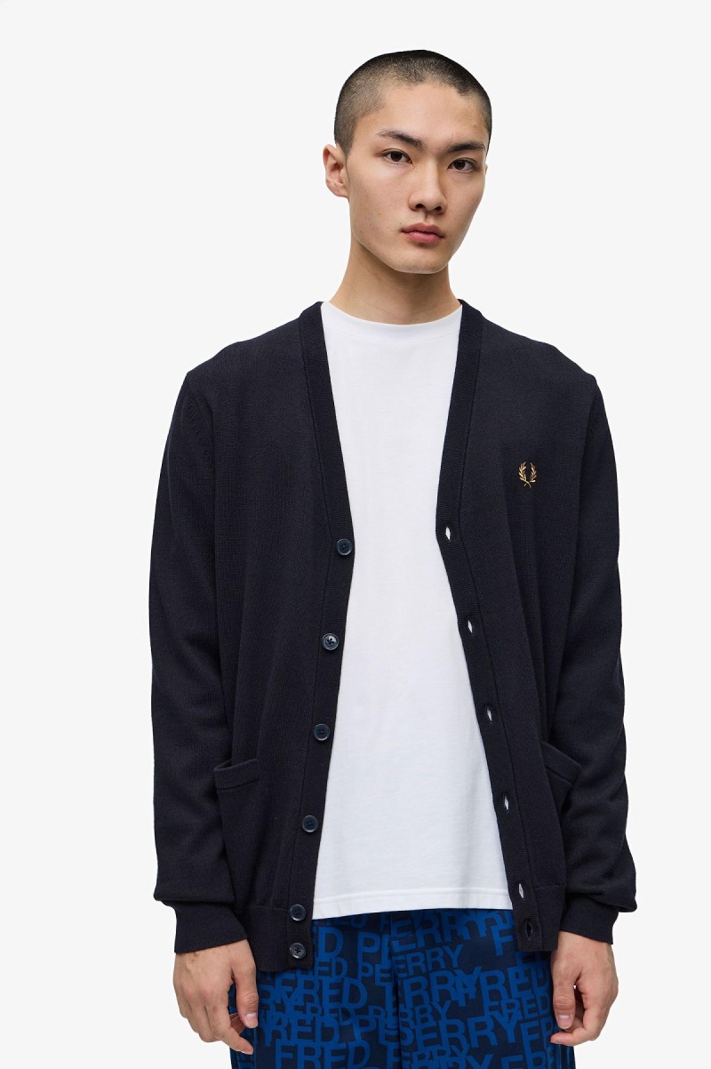 Knitwear Fred Perry Classiche Cardigan Homme Bleu Marine | GFREC40587