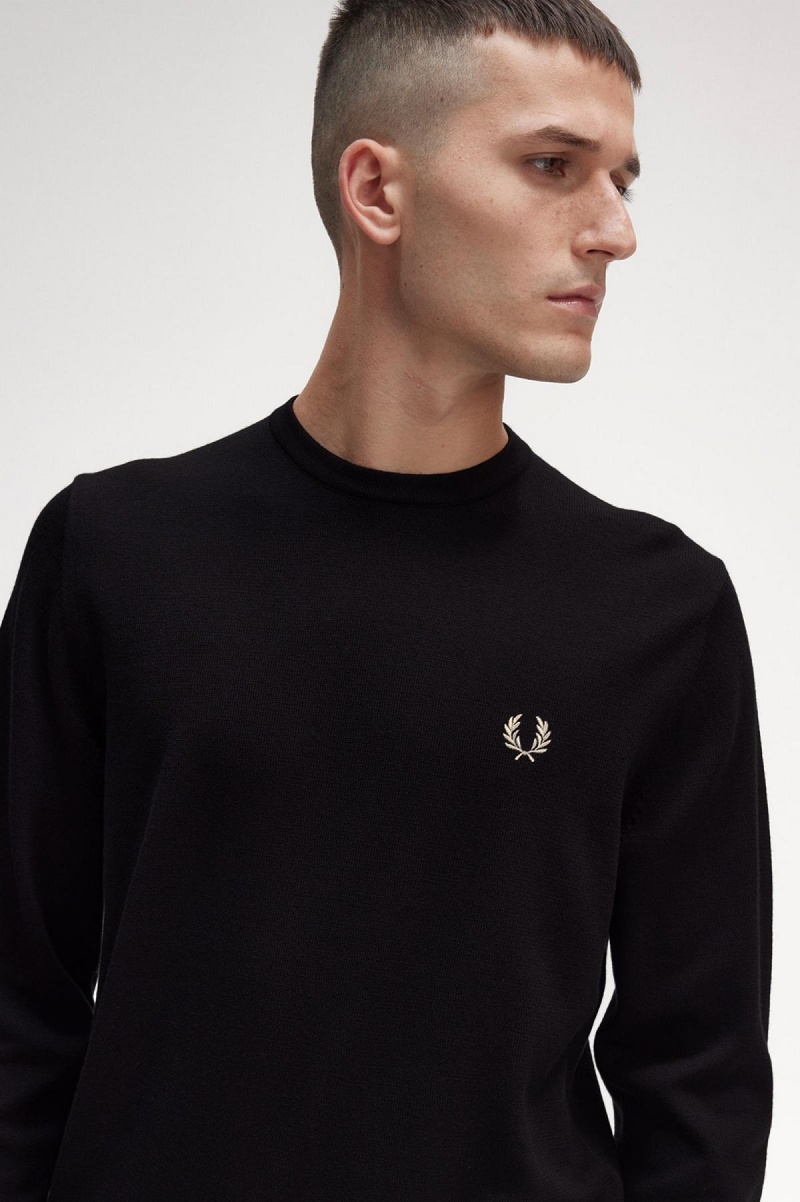 Knitwear Fred Perry Classiche Crew Neck Jumper Homme Noir | FRJVR32530