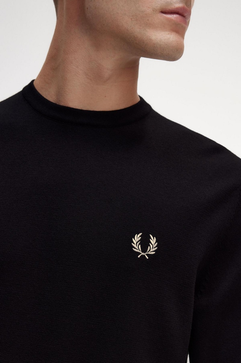 Knitwear Fred Perry Classiche Crew Neck Jumper Homme Noir | FRJVR32530