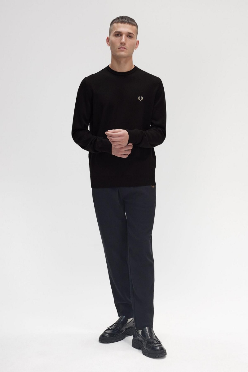 Knitwear Fred Perry Classiche Crew Neck Jumper Homme Noir | FRJVR32530