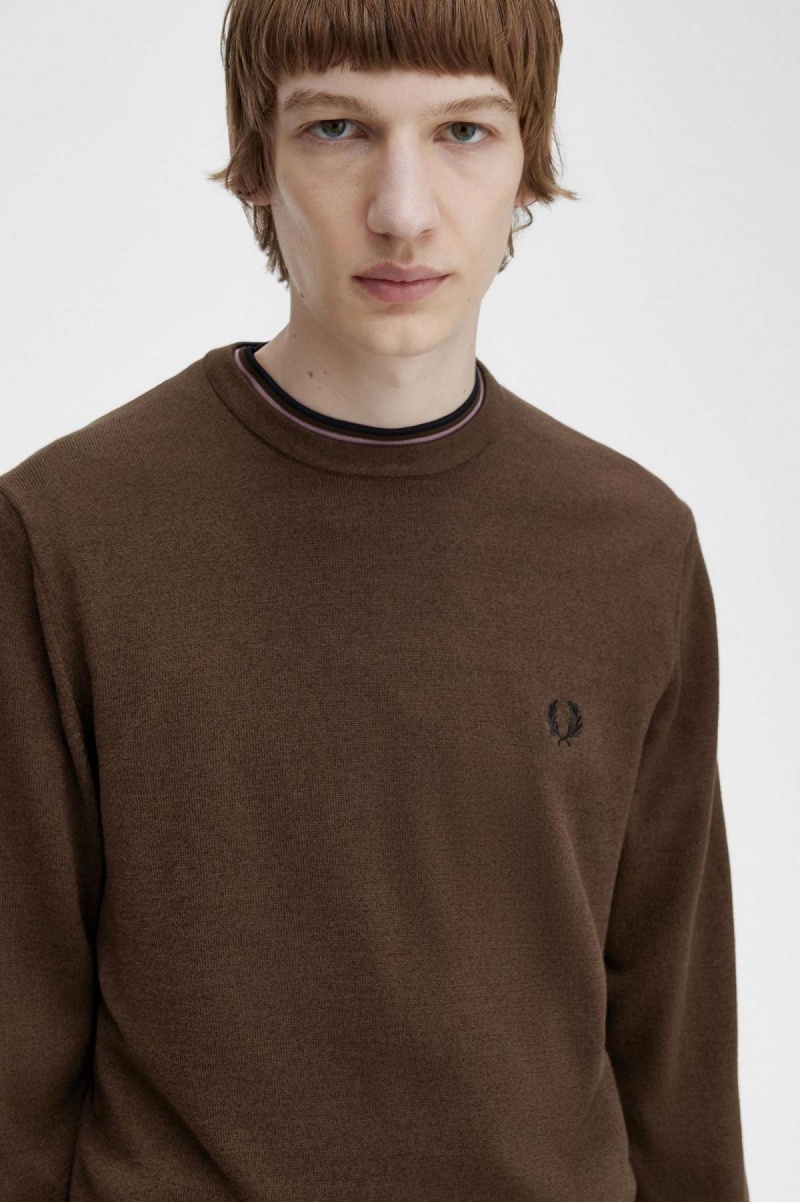 Knitwear Fred Perry Classiche Crew Neck Jumper Homme Burnt Tobacco | FRFRX80639