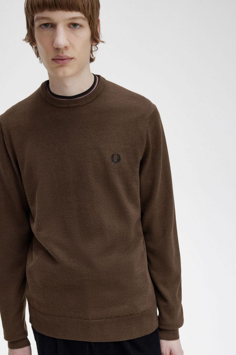 Knitwear Fred Perry Classiche Crew Neck Jumper Homme Burnt Tobacco | FRFRX80639