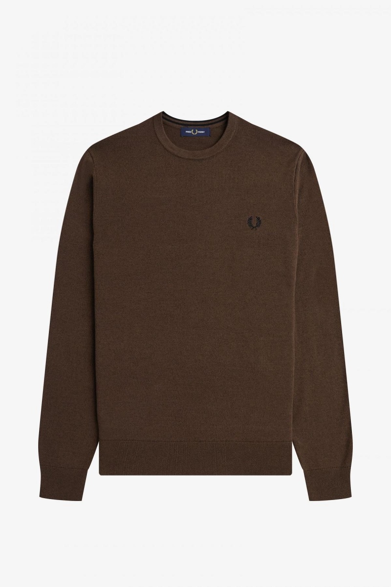 Knitwear Fred Perry Classiche Crew Neck Jumper Homme Burnt Tobacco | FRFRX80639