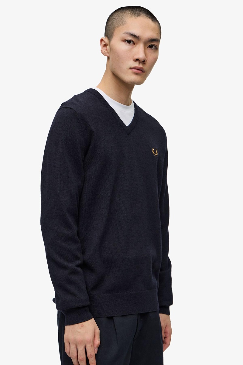 Knitwear Fred Perry Classiche V-Neck Jumper Homme Bleu Marine | SFRNY26754