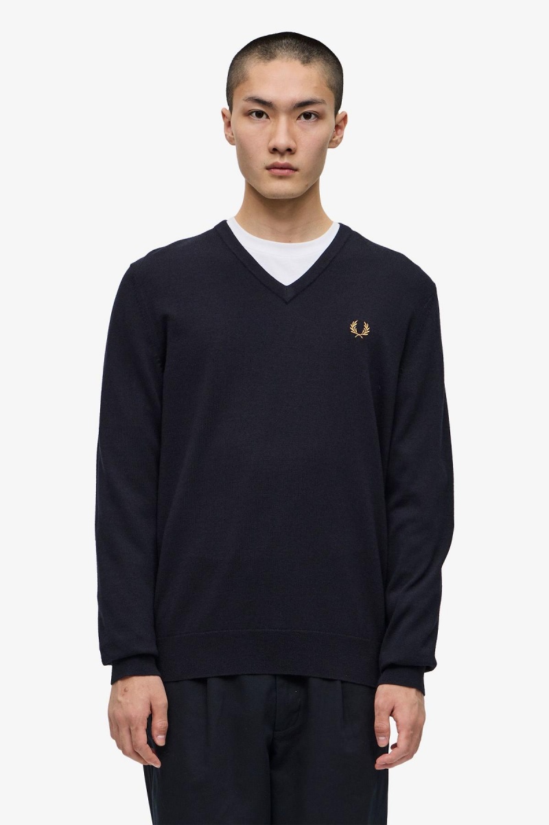 Knitwear Fred Perry Classiche V-Neck Jumper Homme Bleu Marine | SFRNY26754