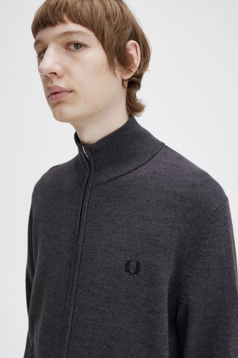 Knitwear Fred Perry Classiche Zip Through Cardigan Homme Grise Foncé | FRICD23461