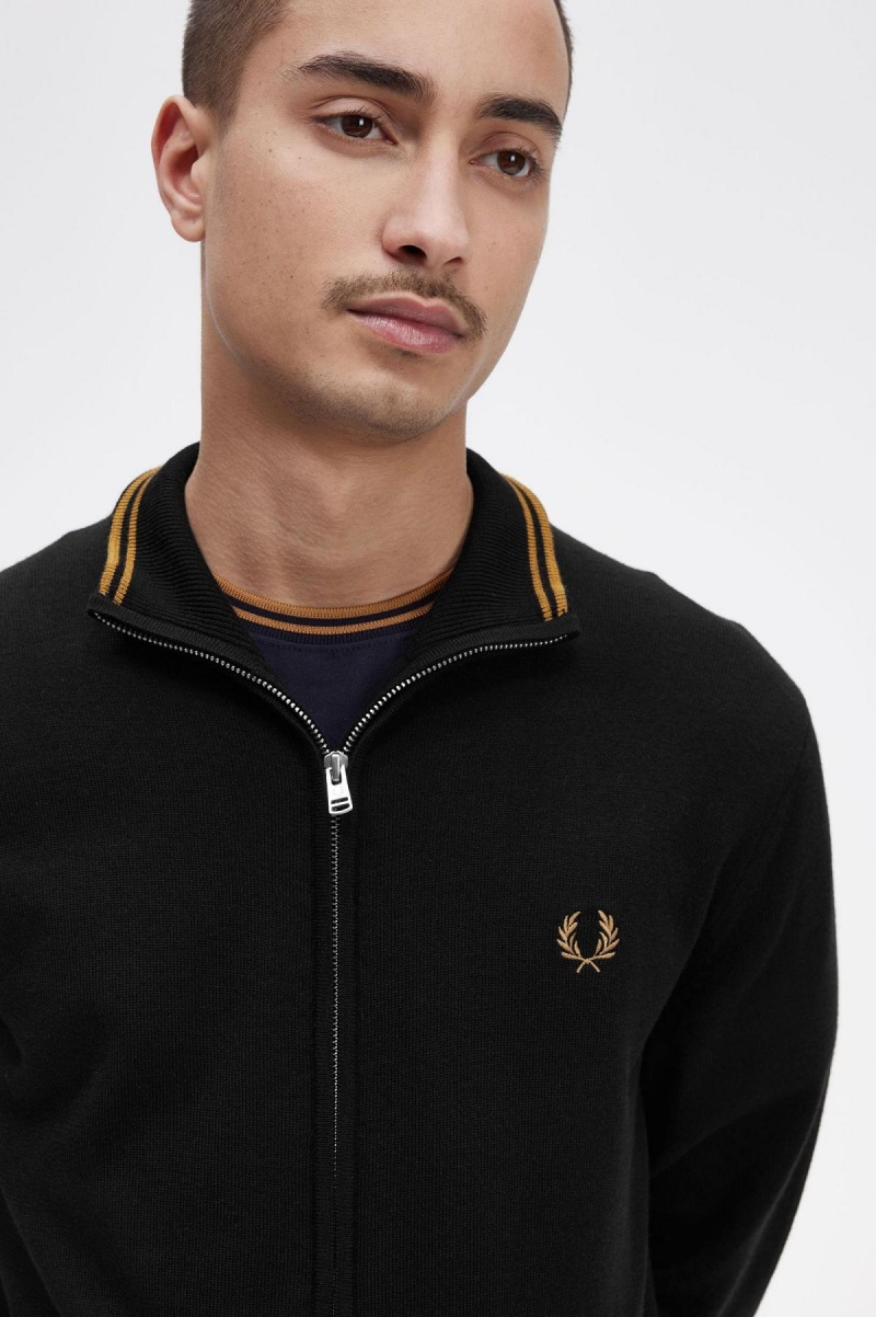 Knitwear Fred Perry Classiche Zip Through Cardigan Homme Noir | YFRVQ63151