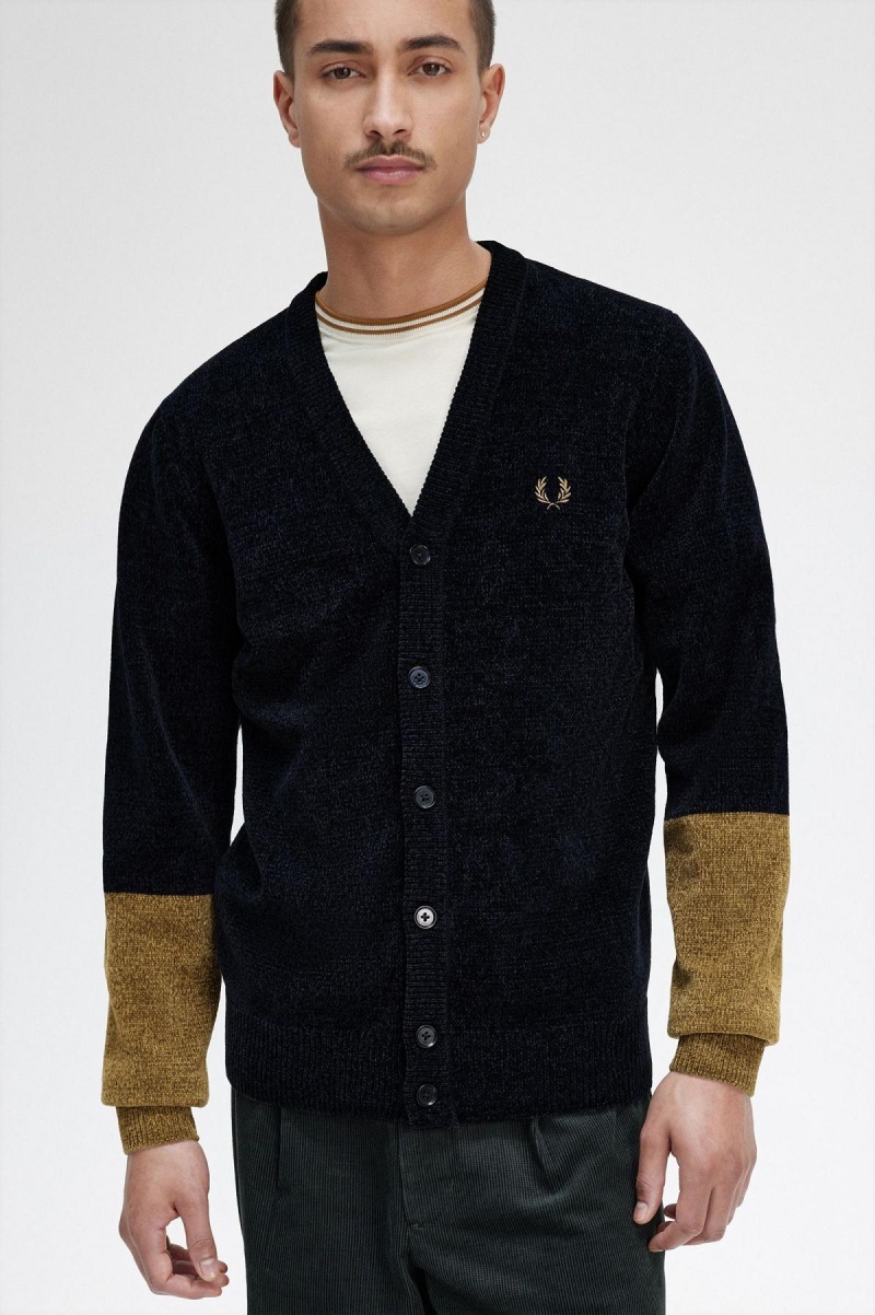 Knitwear Fred Perry Colour Block Chenille Cardigan Homme Noir | FRJVR15509