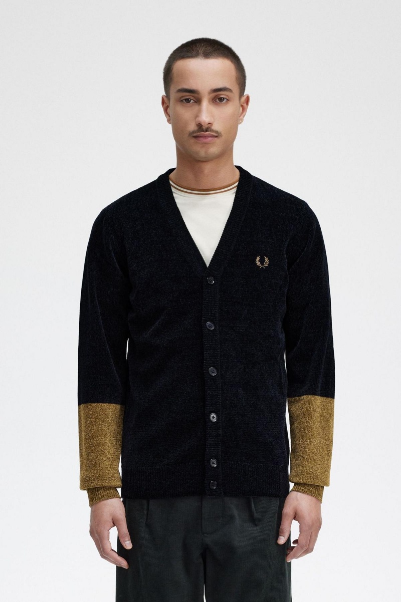 Knitwear Fred Perry Colour Block Chenille Cardigan Homme Noir | FRJVR15509