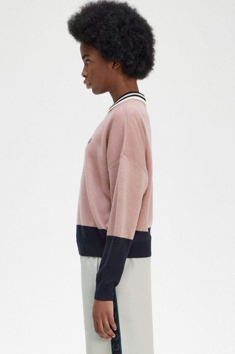 Knitwear Fred Perry Colour Block Jumper Femme Rose Rose | BFRSO97145