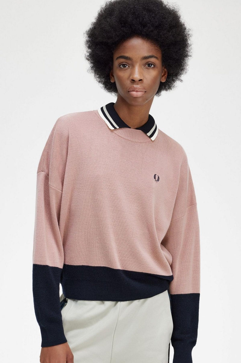 Knitwear Fred Perry Colour Block Jumper Femme Rose Rose | BFRSO97145