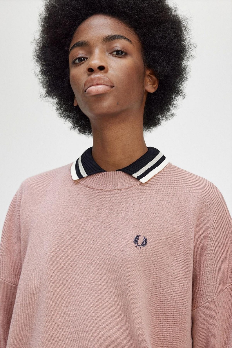 Knitwear Fred Perry Colour Block Jumper Femme Rose Rose | BFRSO97145