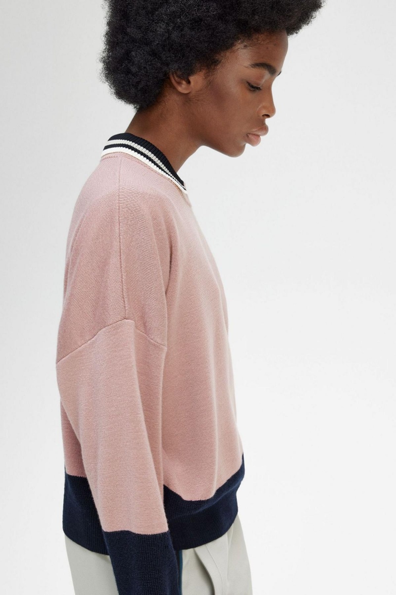 Knitwear Fred Perry Colour Block Jumper Femme Rose Rose | BFRSO97145