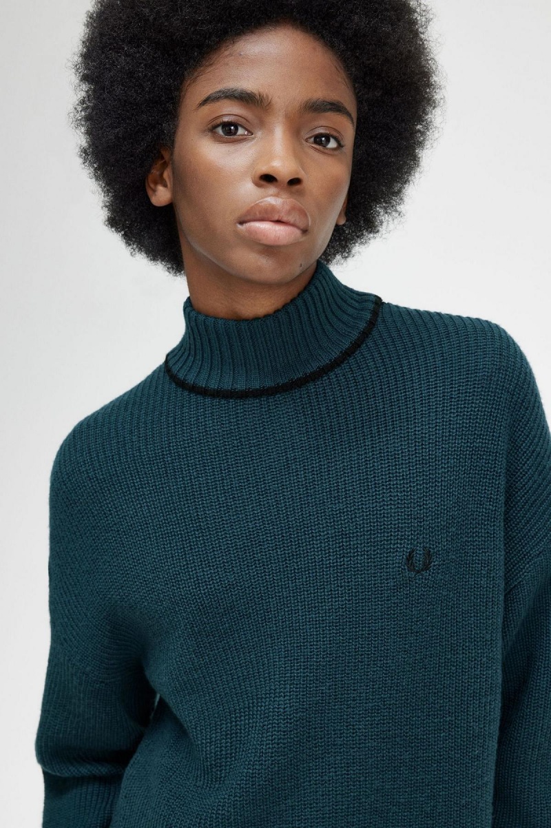 Knitwear Fred Perry Fishtail Hem Mock Neck Jumper Femme Bleu | QFRWA17038