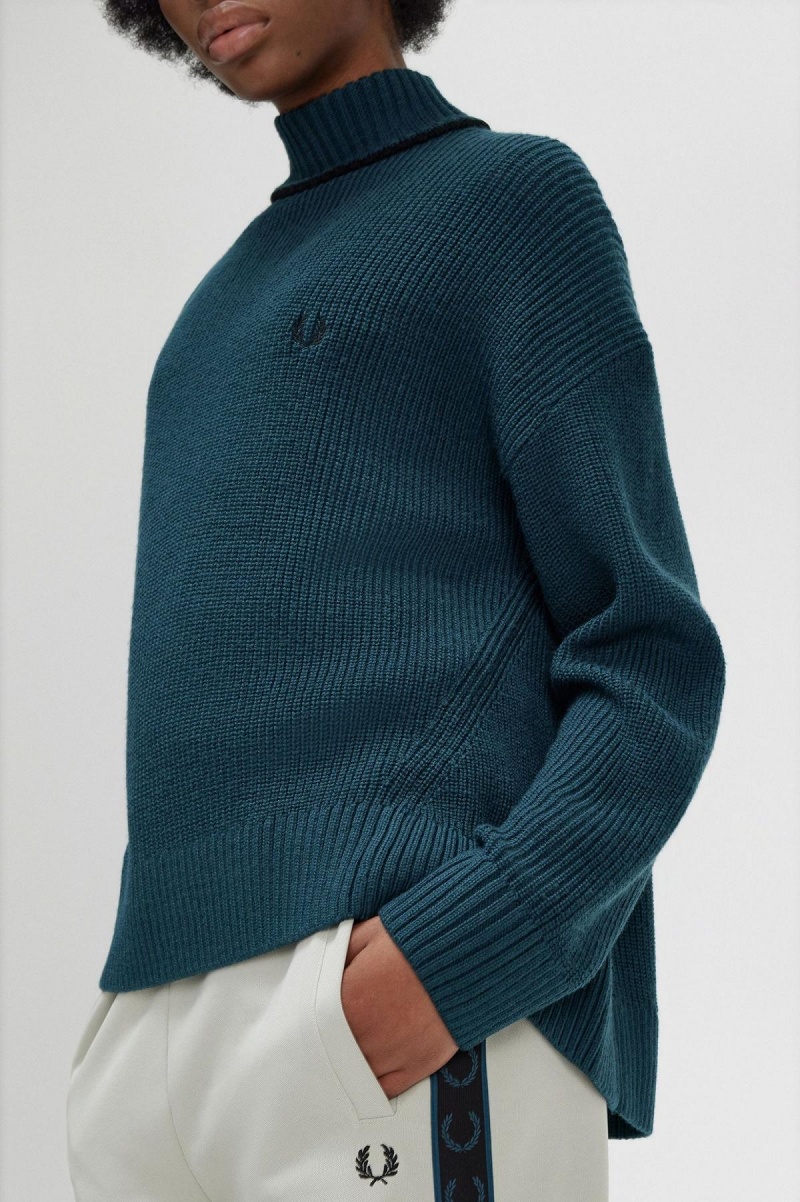 Knitwear Fred Perry Fishtail Hem Mock Neck Jumper Femme Bleu | QFRWA17038