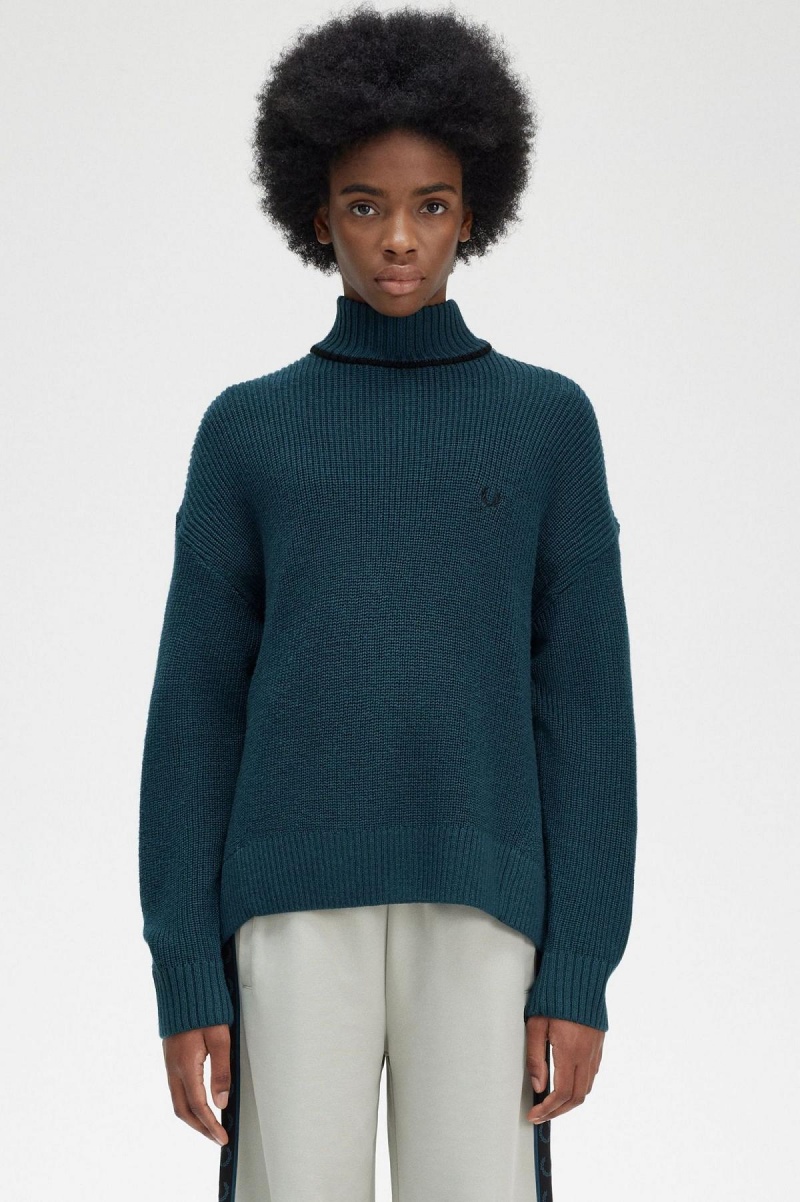 Knitwear Fred Perry Fishtail Hem Mock Neck Jumper Femme Bleu | QFRWA17038