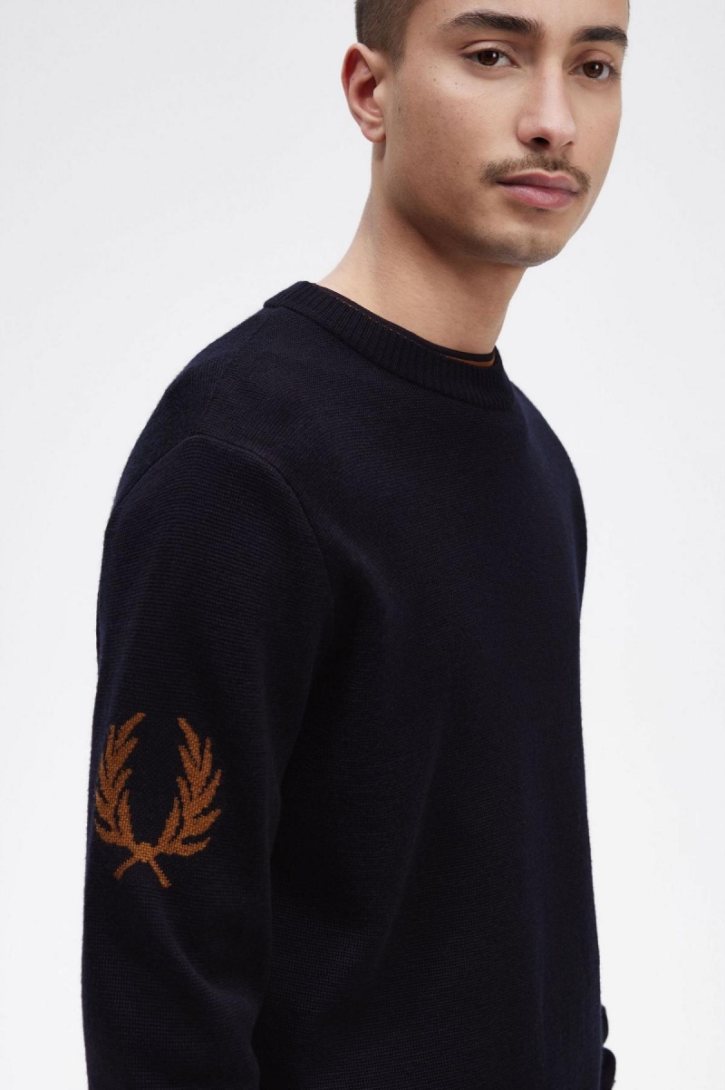 Knitwear Fred Perry Laurel Wreath Crew- Neck Jumper Homme Bleu Marine | FFRHY51169