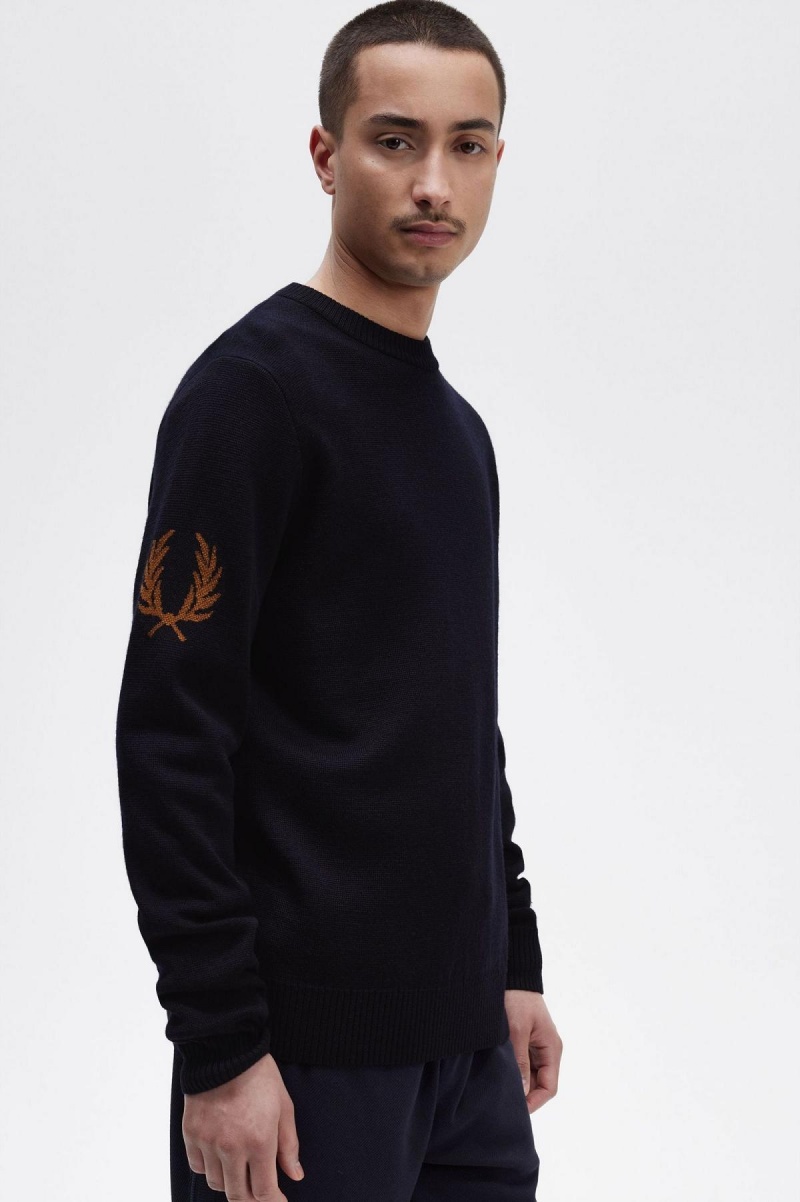 Knitwear Fred Perry Laurel Wreath Crew- Neck Jumper Homme Bleu Marine | FFRHY51169