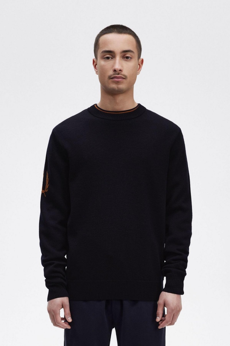 Knitwear Fred Perry Laurel Wreath Crew- Neck Jumper Homme Bleu Marine | FFRHY51169