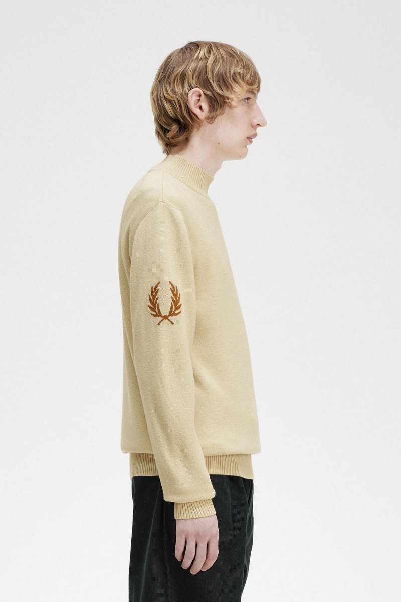 Knitwear Fred Perry Laurel Wreath Mock Neck Jumper Homme Oatmeal | FRZPD68350