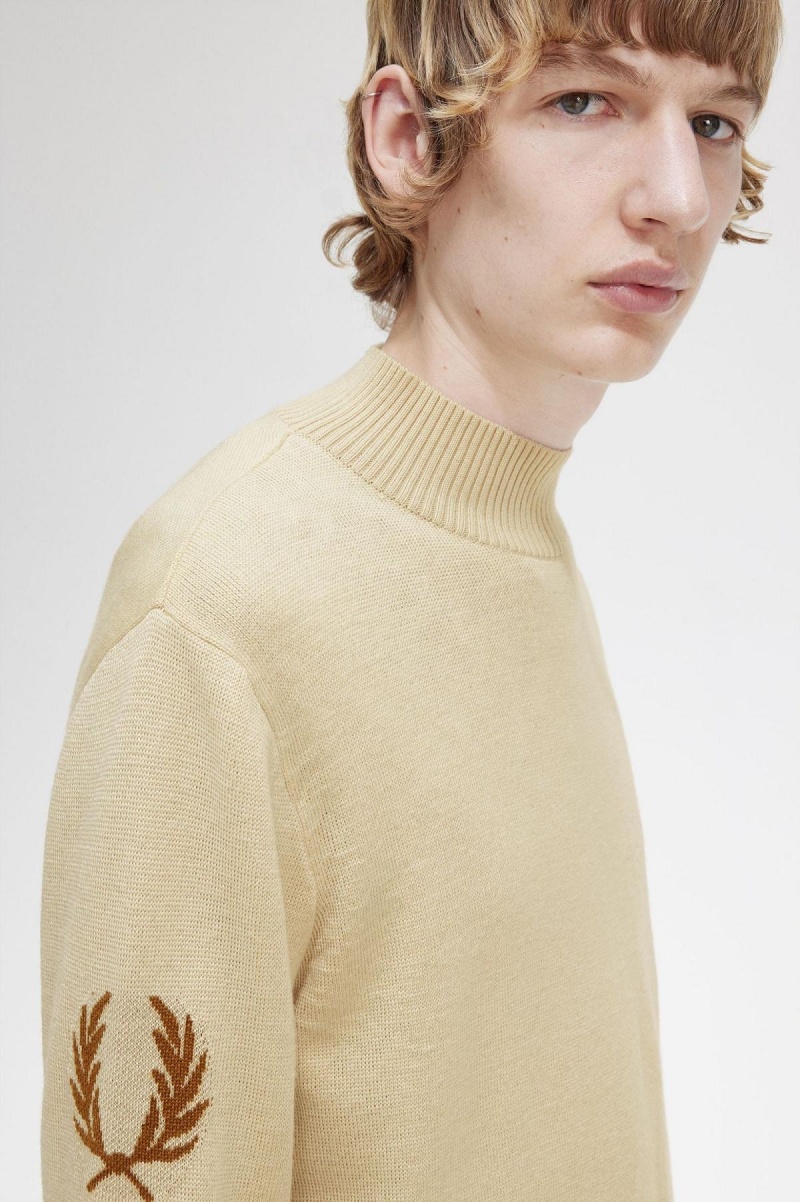 Knitwear Fred Perry Laurel Wreath Mock Neck Jumper Homme Oatmeal | FRZPD68350