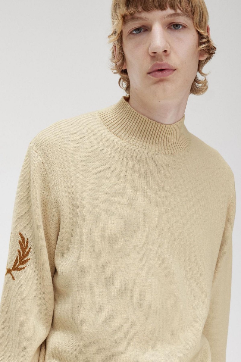 Knitwear Fred Perry Laurel Wreath Mock Neck Jumper Homme Oatmeal | FRZPD68350