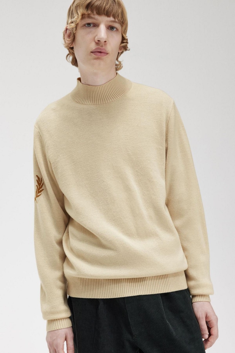 Knitwear Fred Perry Laurel Wreath Mock Neck Jumper Homme Oatmeal | FRZPD68350