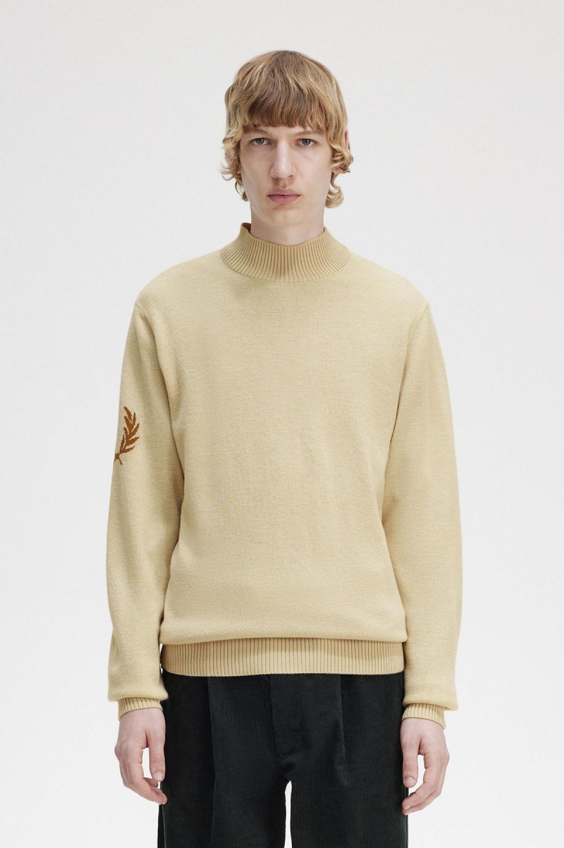 Knitwear Fred Perry Laurel Wreath Mock Neck Jumper Homme Oatmeal | FRZPD68350