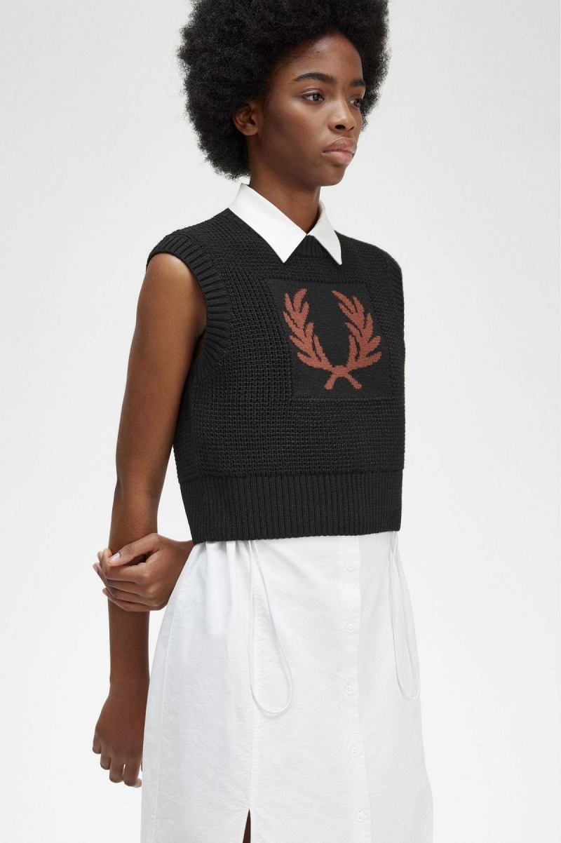 Knitwear Fred Perry Laurel Wreath Tricoté Tank Femme Noir | MFRFT58295