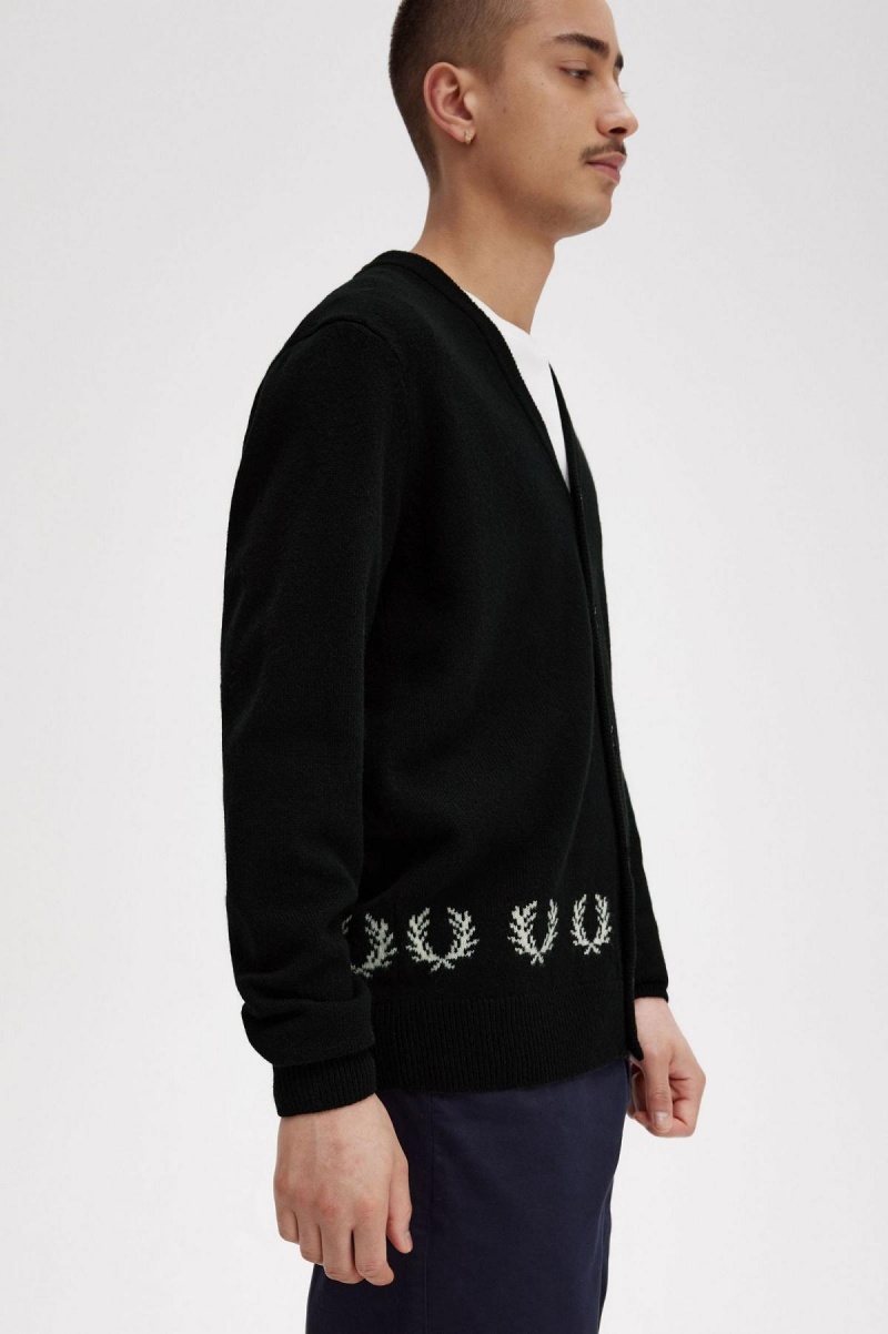 Knitwear Fred Perry Laurel Wreath Trim Cardigan Homme Noir | FFRUI27096