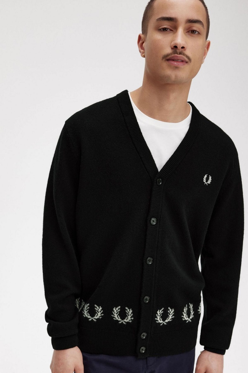 Knitwear Fred Perry Laurel Wreath Trim Cardigan Homme Noir | FFRUI27096