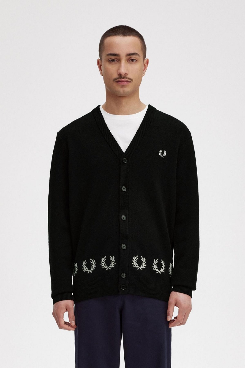 Knitwear Fred Perry Laurel Wreath Trim Cardigan Homme Noir | FFRUI27096