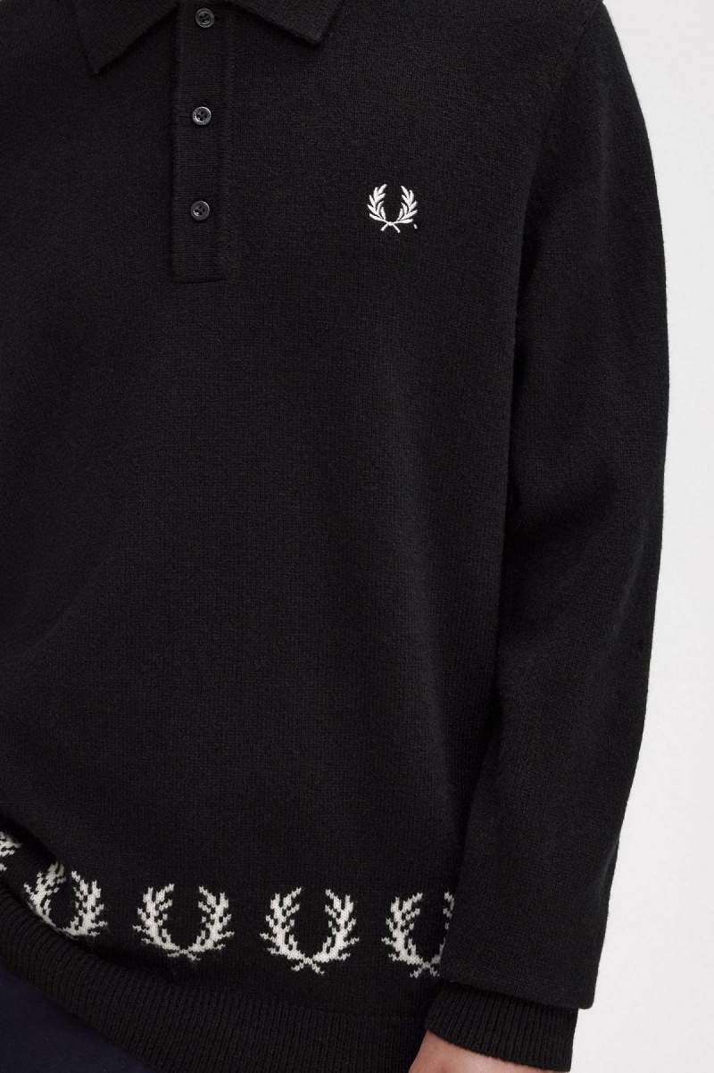 Knitwear Fred Perry Laurel Wreath Trim Tricoté Shirt Homme Noir | FFRHY38666