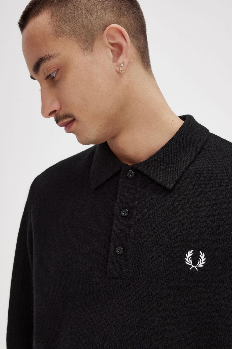 Knitwear Fred Perry Laurel Wreath Trim Tricoté Shirt Homme Noir | FFRHY38666