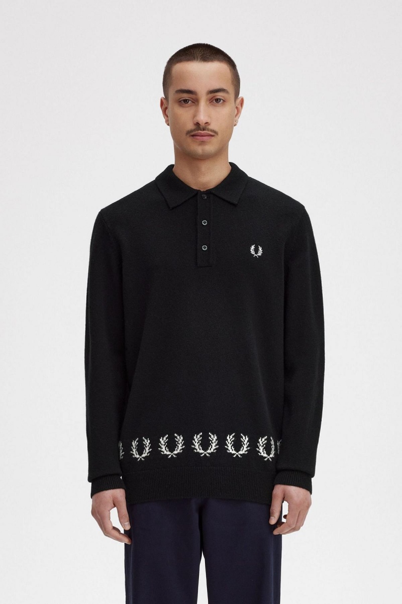 Knitwear Fred Perry Laurel Wreath Trim Tricoté Shirt Homme Noir | FFRHY38666