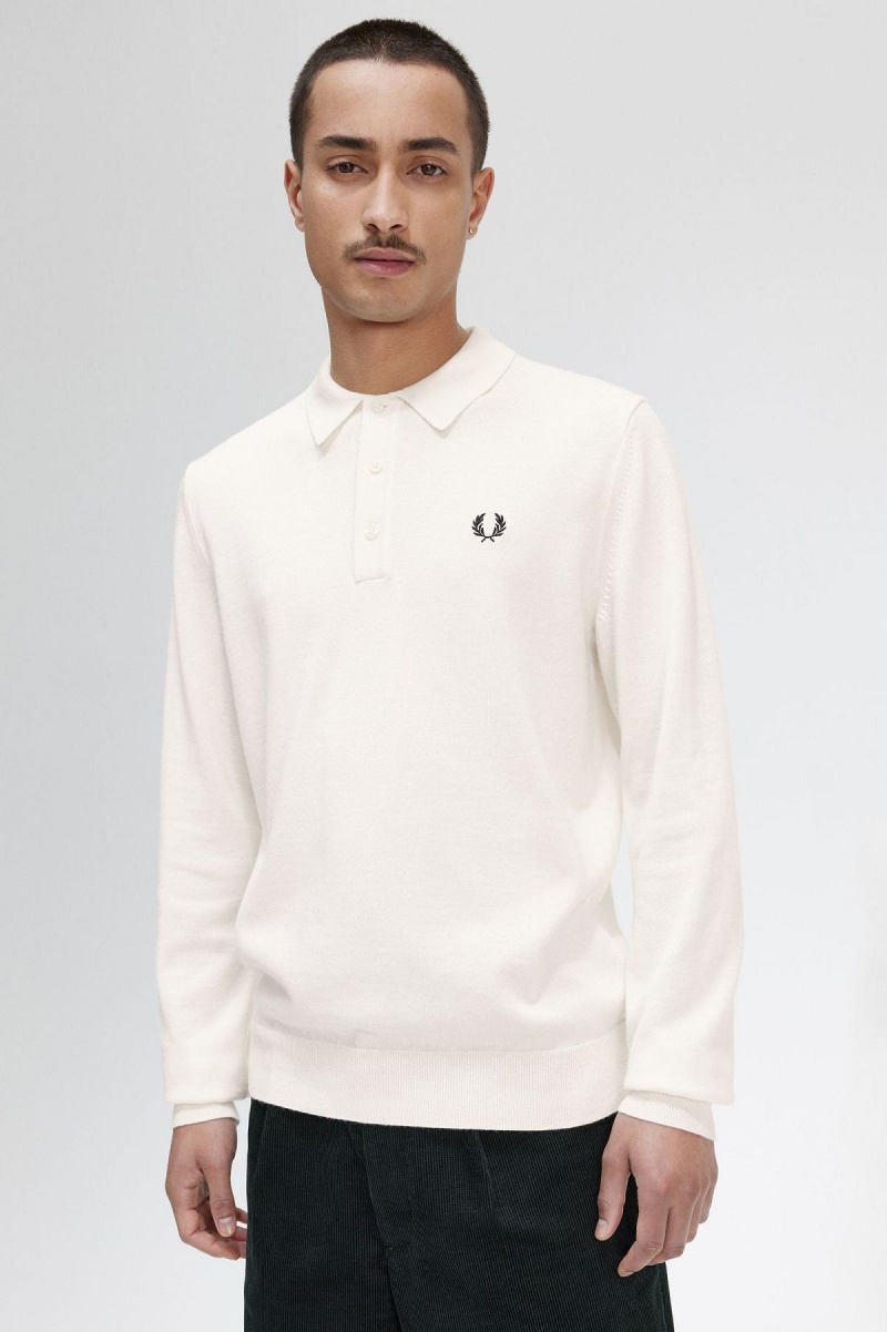 Knitwear Fred Perry Long Sleeve Tricoté Shirt Homme Ecru | FRICD79756