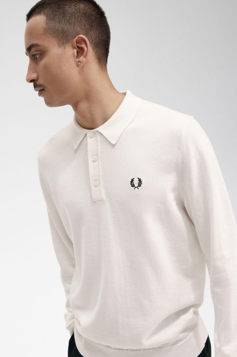 Knitwear Fred Perry Long Sleeve Tricoté Shirt Homme Ecru | FRICD79756