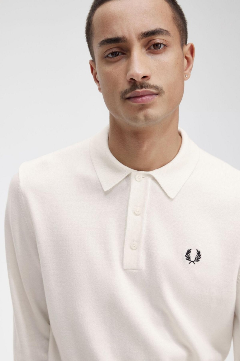 Knitwear Fred Perry Long Sleeve Tricoté Shirt Homme Ecru | FRICD79756