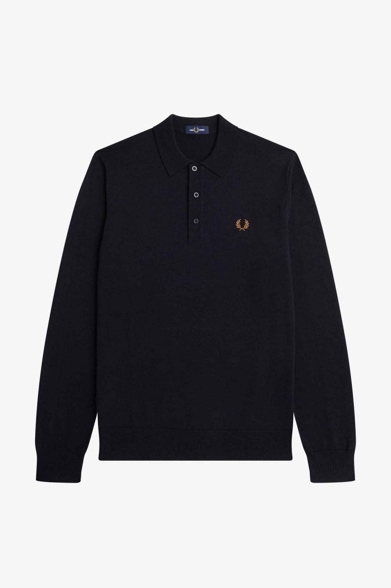 Knitwear Fred Perry Long Sleeve Tricoté Shirt Homme Bleu Marine | FRJBT21779