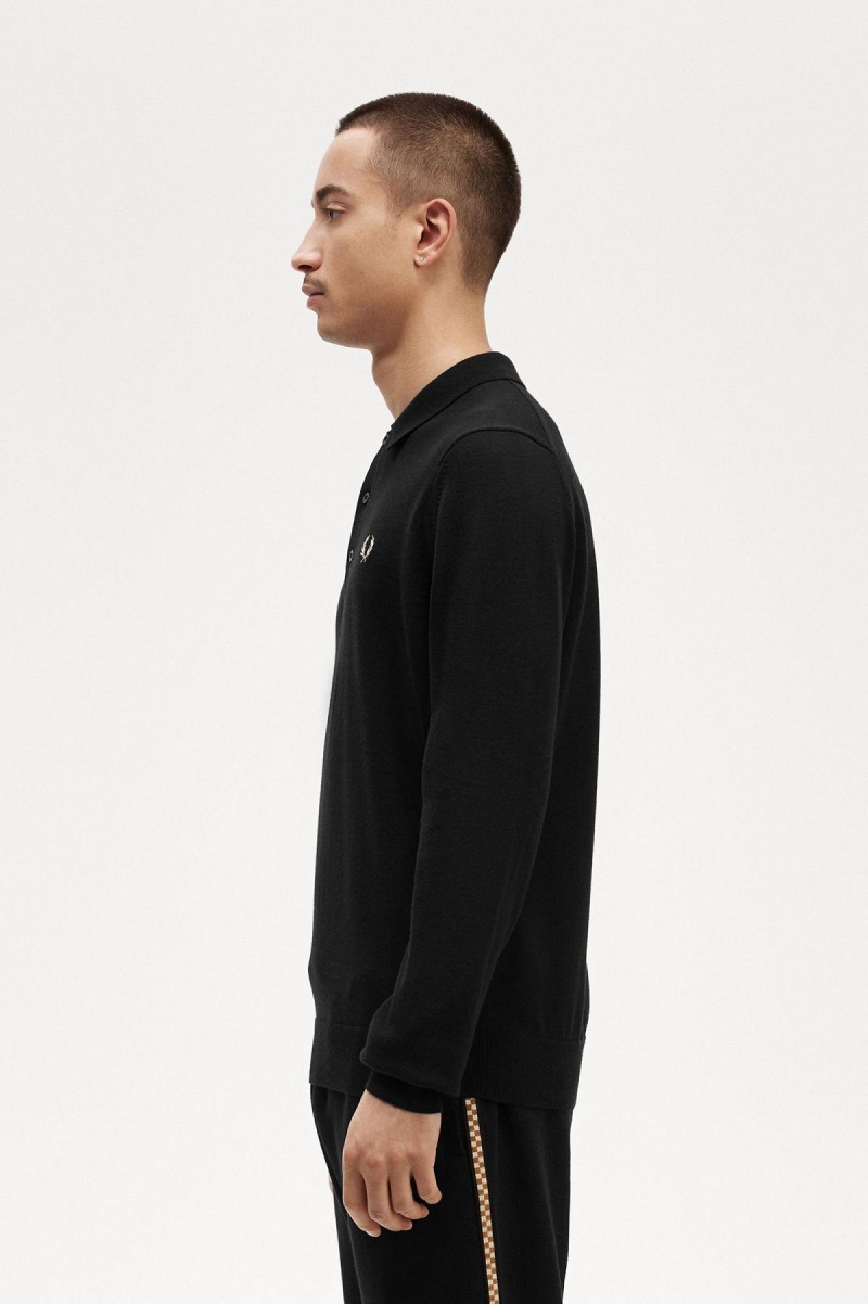 Knitwear Fred Perry Long Sleeve Tricoté Shirt Homme Noir | UFRND83042